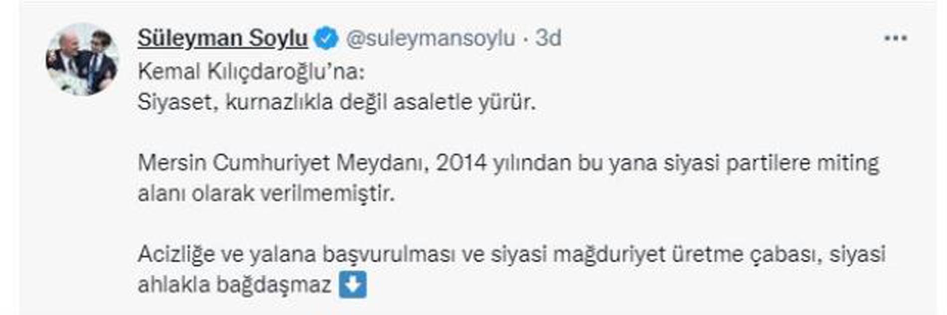 Bakan Soylu'dan Kılıçdaroğluna sert yanıt! Siyaset, kurnazlıkla değil asaletle yürür