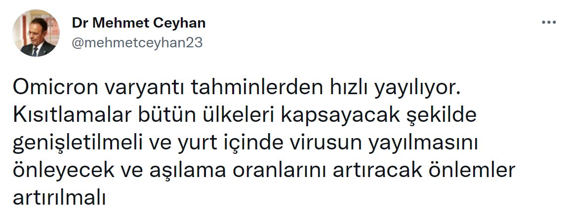 Omicron varyantı tahminlerden hızlı yayılıyor! Prof. Dr. Mehmet Ceyhan'dan 'kısıtlama' çağrısı