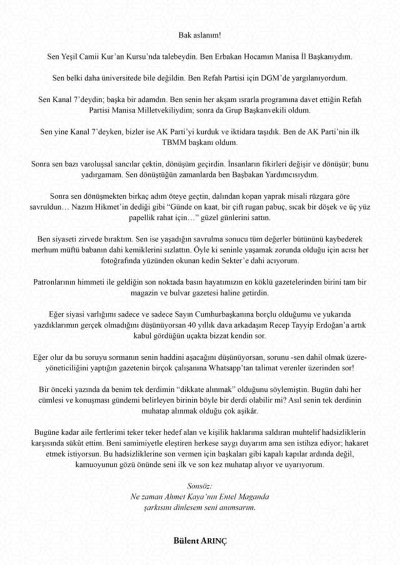 Arınç'la Ahmet Hakan arasında görülmemiş polemik! Bülent Arınç: Patronlarının himmeti ile geldiğin yerde basın hayatımızın en köklü gazetelerinden birini tam bir magazin ve bulvar gazetesi haline getirdin!