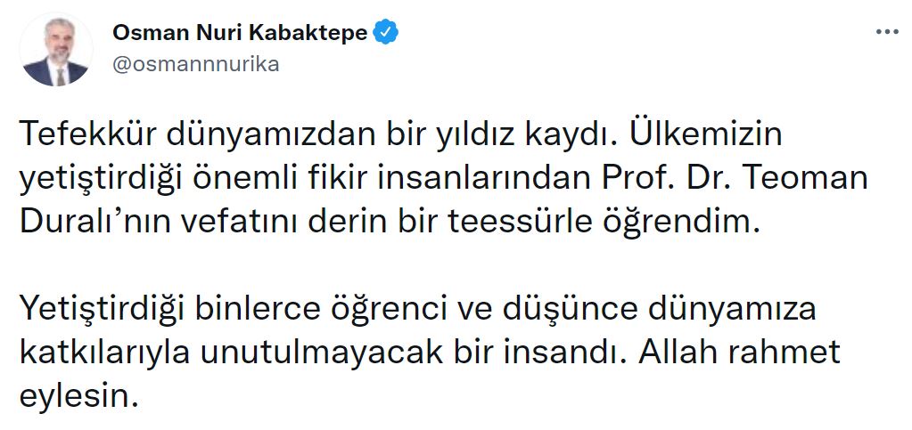 Son dakika | Profesör Doktor Teoman Duralı yaşamını yitirdi