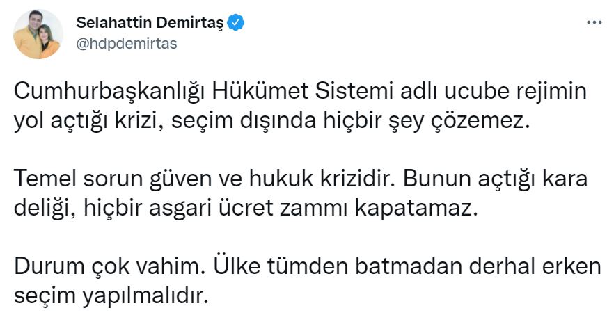 Demirtaş'tan skandal sözler: Ucube rejimin yol açtığı krizi, seçim dışında hiçbir şey çözemez