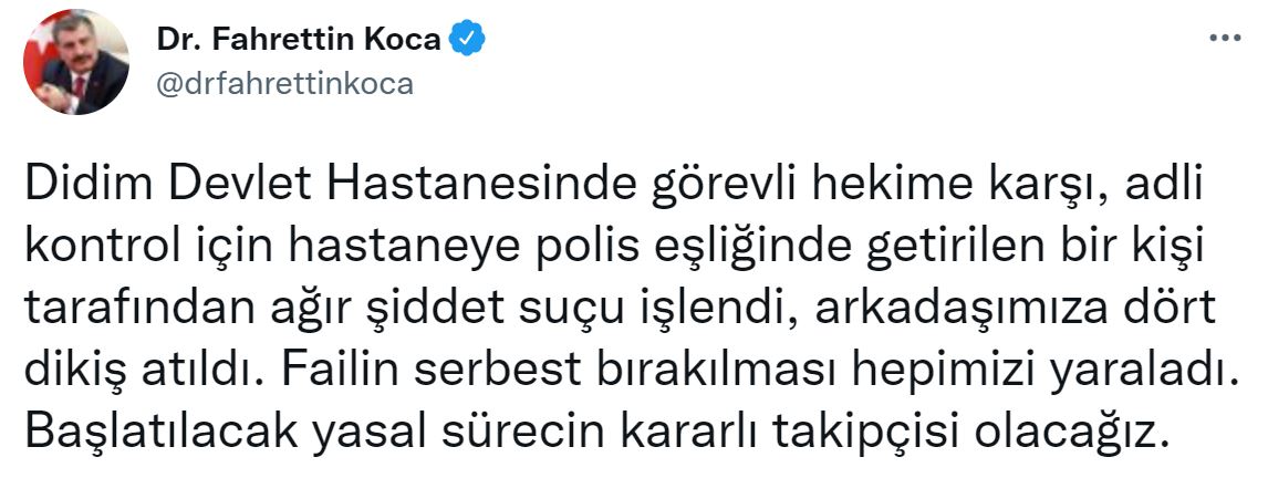 Son dakika | Sağlık çalışanına şiddet! Bakan Koca açıkladı: Failin serbest bırakılması hepimizi yaraladı