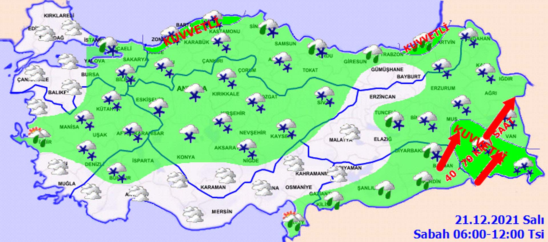 Meteoroloji'den peş peşe son dakika uyarıları: Kar yağışı, karla karışık yağmur, sağanak yağış ve çığa dikkat! İşte 21 Aralık 2021 Salı hava durumu
