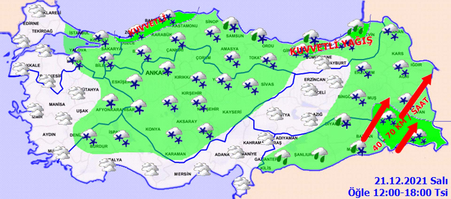 Meteoroloji'den peş peşe son dakika uyarıları: Kar yağışı, karla karışık yağmur, sağanak yağış ve çığa dikkat! İşte 21 Aralık 2021 Salı hava durumu