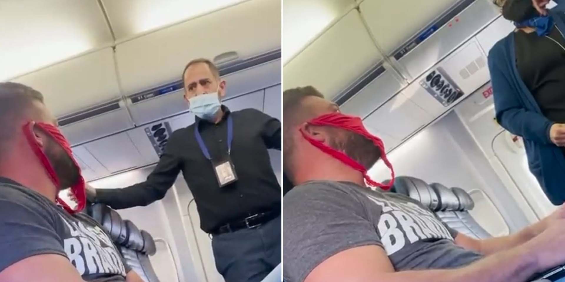 Görenler gördüklerine inanamadı! Maske kısıtlamasını protesto etmek için yüzüne tanga takıp uçağa bindi! 