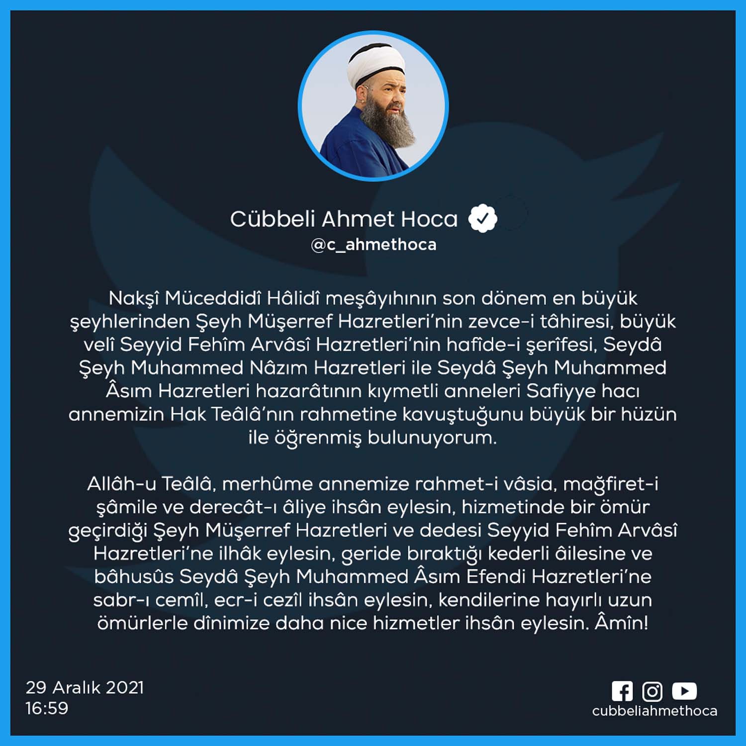 Cübbeli Ahmet'in vefatını duyurduğu Safiyye Hacı kimdir? Nereli, kaç yaşında, neden öldü? İşte, Safiye Hacı'nın biyografisi...