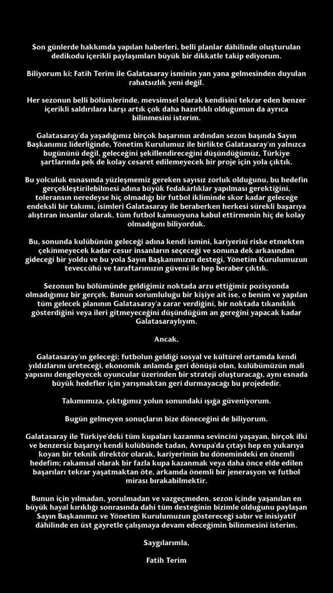 Son dakika! Fatih Terim'den ayrılık iddialarına yönelik açıklama!