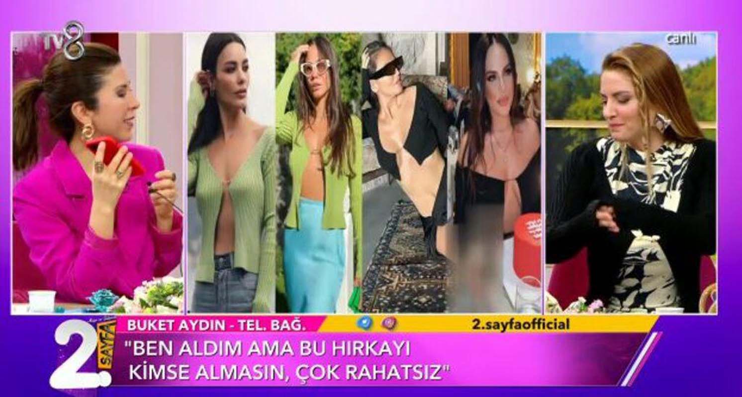 Göğüslerini sansürlemişti! Sütyensiz hırka modasına uyan Buket Aydın bin pişman! Kimseye tavsiye etmiyorum