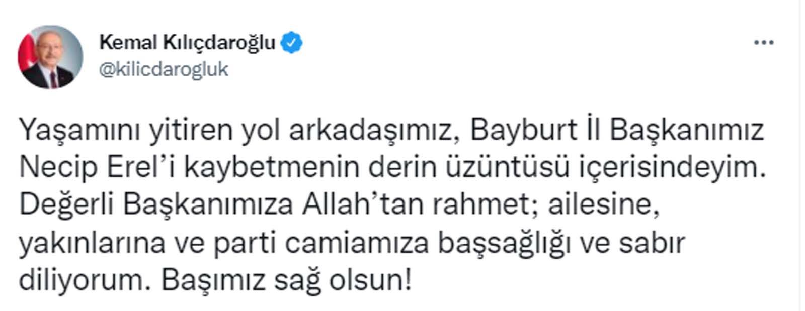 CHP Bayburt İl Başkanı Necip Erel yaşamını yitirdi! Kılıçdaroğlu taziye mesajı yayımladı