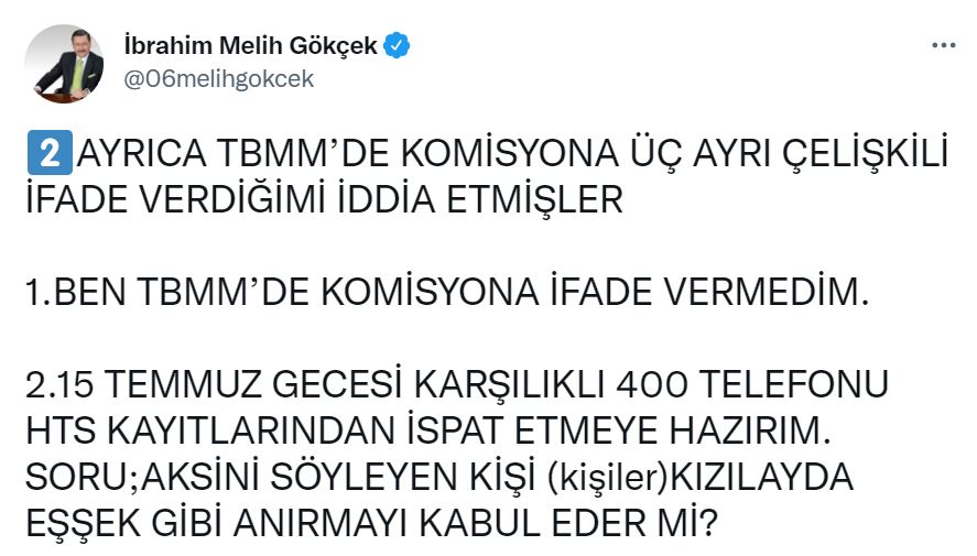Melih Gökçek'ten flaş açıklama: Aksini söyleyen kişi Kızılay'da eşek gibi anırmayı kabul eder mi?