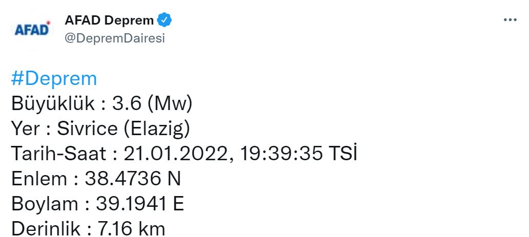 Son dakika | AFAD ve Kandilli Rasathanesi duyurdu! Elazığ'da 3.6 şiddetinde deprem