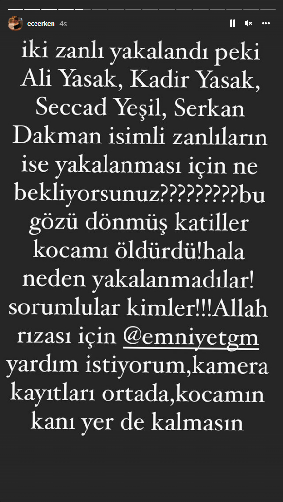 Ece Erken eşini silahlı saldırıda kaybetmişti! Instagram hesabından katili paylaştı!