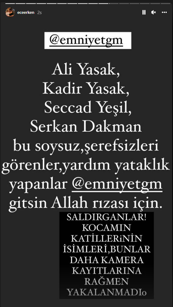 Ece Erken eşini silahlı saldırıda kaybetmişti! Instagram hesabından katili paylaştı!