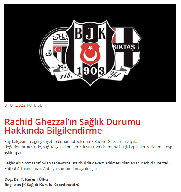 Beşiktaş'ın yıldız oyuncusu Rachid Ghezzal sakatlandı