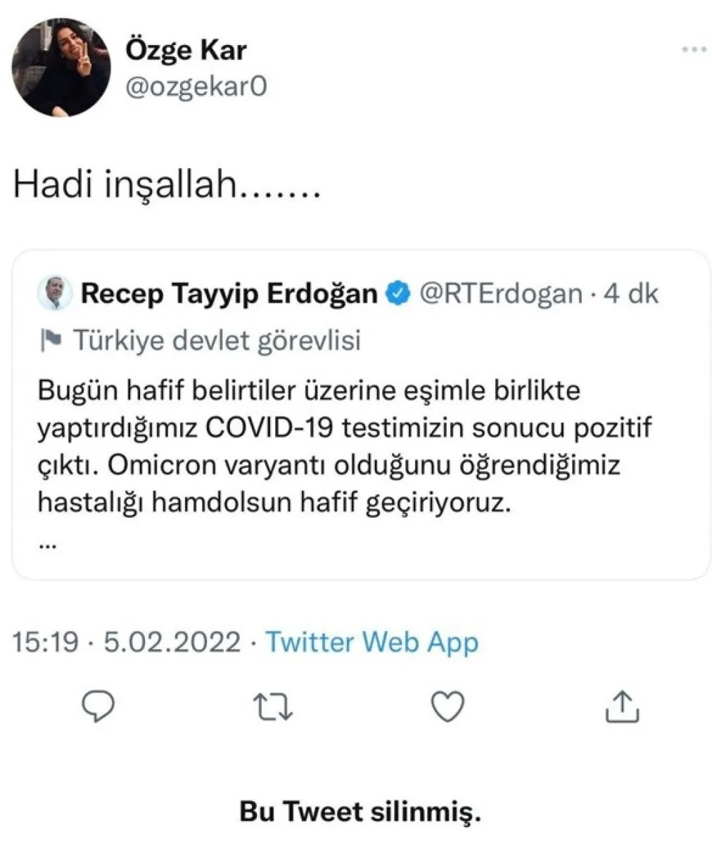 Koronavirüs geçiren Cumhurbaşkanı Erdoğan için "Hadi İnşallah" dedi! Çalıştığı gazete anında işine son verdi!