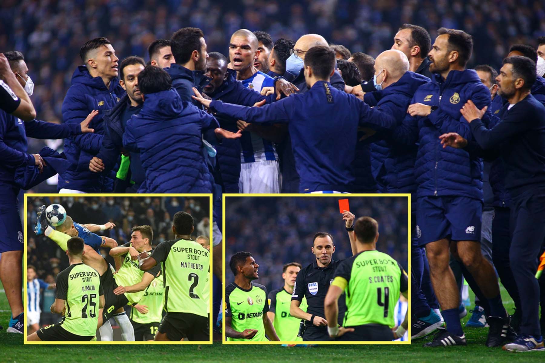 Porto - Sporting Lizbon maçında saha karıştı! Futbolcular birbirine girdi, 4 kırmızı kart çıktı 
