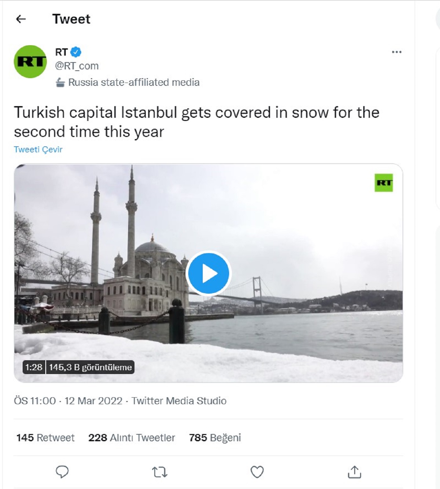 Rus haber ajansı RT'den dikkat çeken Türkiye paylaşımı! Türkiye'nin başkentini Ankara yerine İstanbul olarak gösterdiler! 