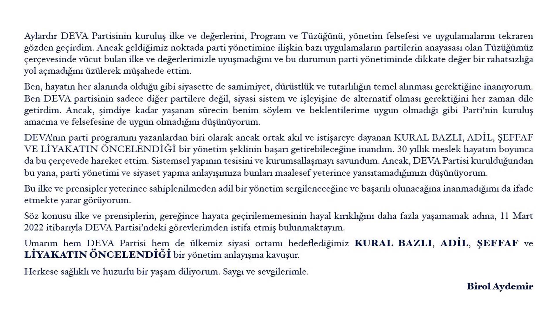 DEVA Partisi lideri Ali Babacan'a büyük şok! Genel Başkan Yardımcısı Birol Aydemir istifa etti, liyakat vurgusu dikkat çekti