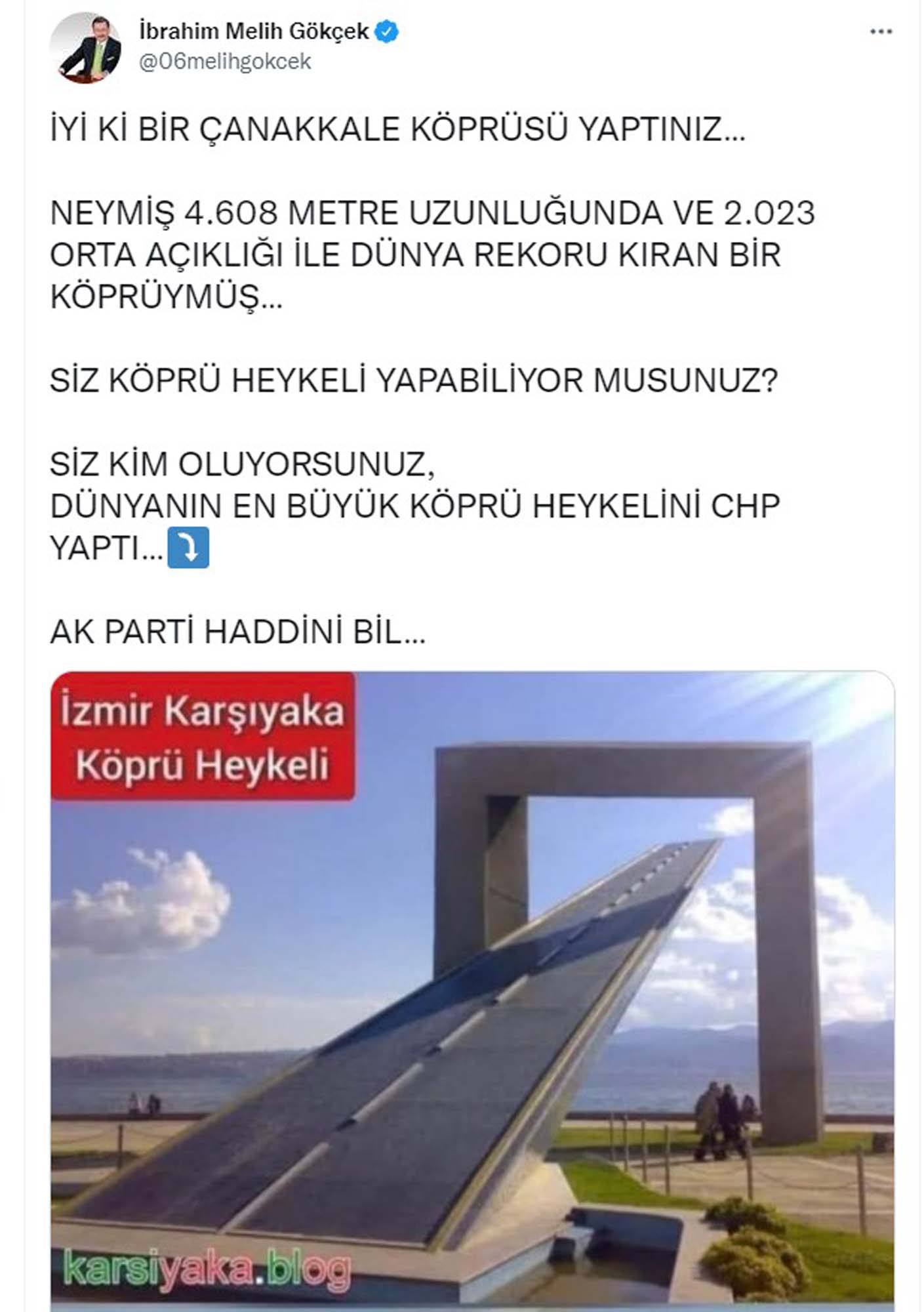 Melih Gökçek'ten ağızları açık bırakan paylaşım! Düşünceleri mi değişti? AK Parti haddini bil! İyi ki bir köprü yaptınız!