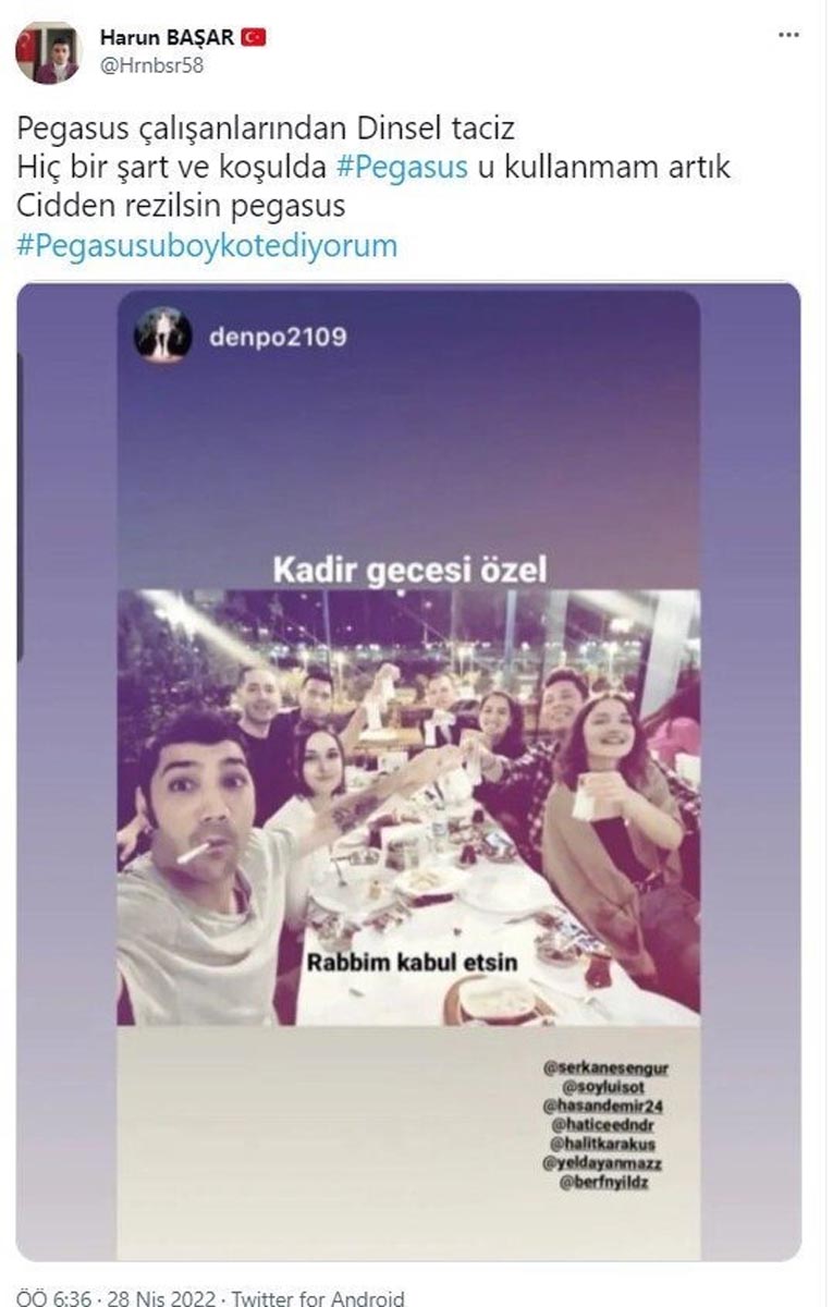 Kadir gecesine özel deyip rakı masası kurmuşlardı! Pegasus, saatler sonra açıklama yaptı!