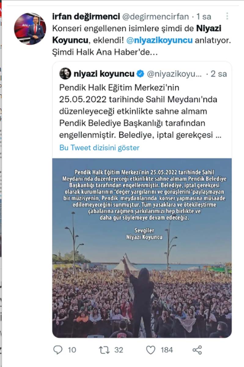 Niyazi Koyuncu'nun iptal edilen konserine Pendik Belediyesi'nden açıklama