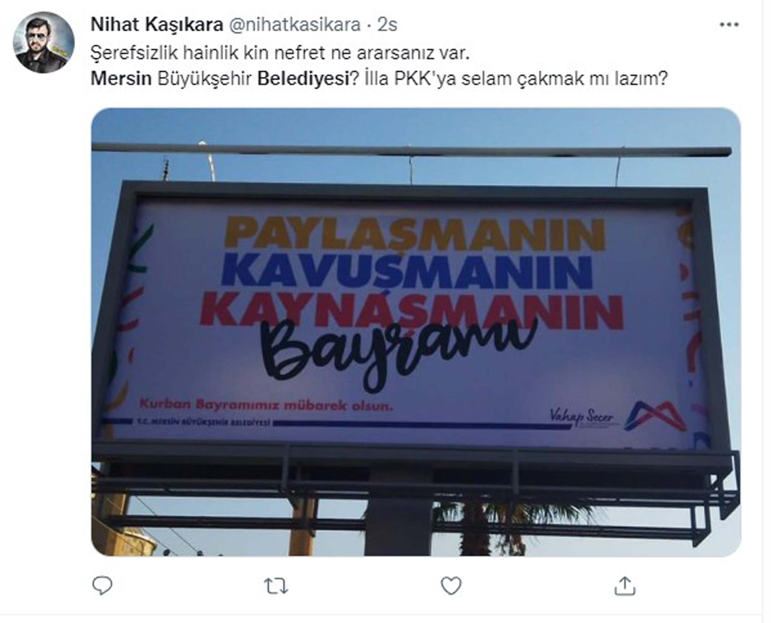 Mersin Büyükşehir Belediyesi'nin bayram afişi sosyal medyanın gündemine oturdu! İlla PKK'ya selam göndermek zorunda mısınız?