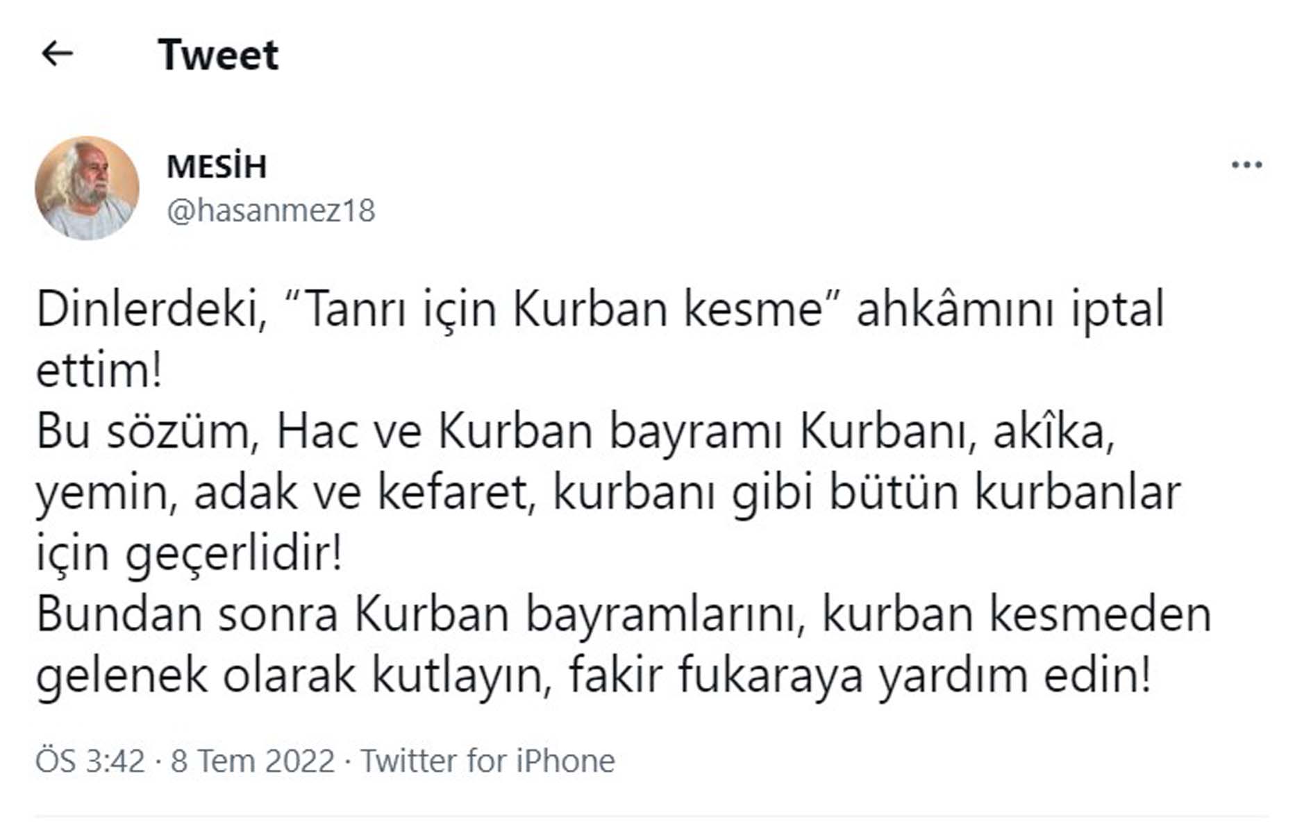 Kendisini mesih ilan etmişti! Hasan Mezarcı'dan skandal Kurban Bayramı açıklaması: Kurban kesme mecburiyetini iptal ettim 