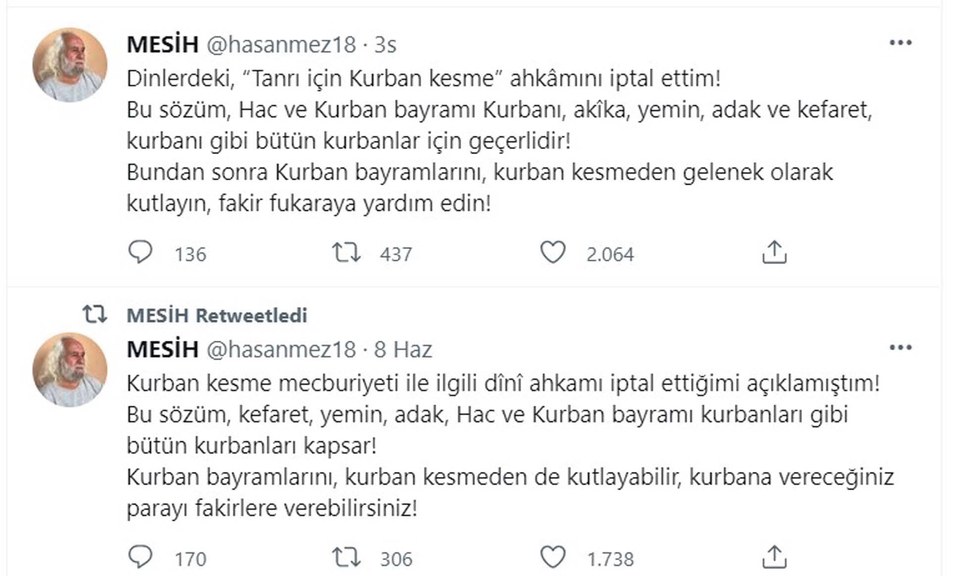 Kendisini mesih ilan etmişti! Hasan Mezarcı'dan skandal Kurban Bayramı açıklaması: Kurban kesme mecburiyetini iptal ettim 
