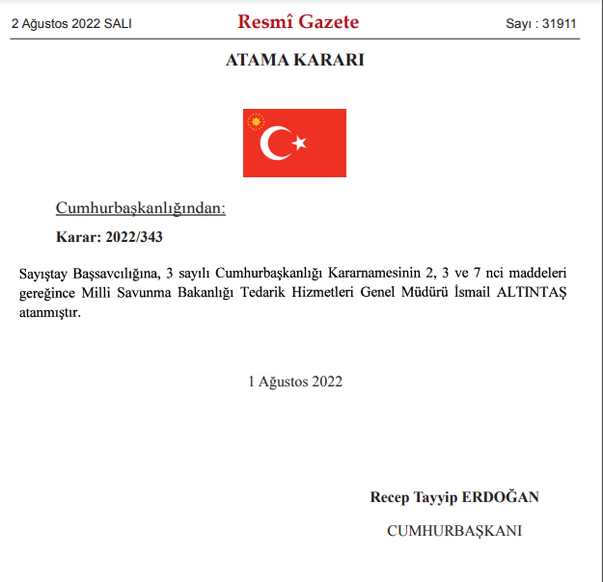 Cumhurbaşkanı Erdoğan, Sayıştay Başsavcılığı’na İsmail Altıntaş'ı atadı! Karar Resmi Gazete'de yayımlandı!
