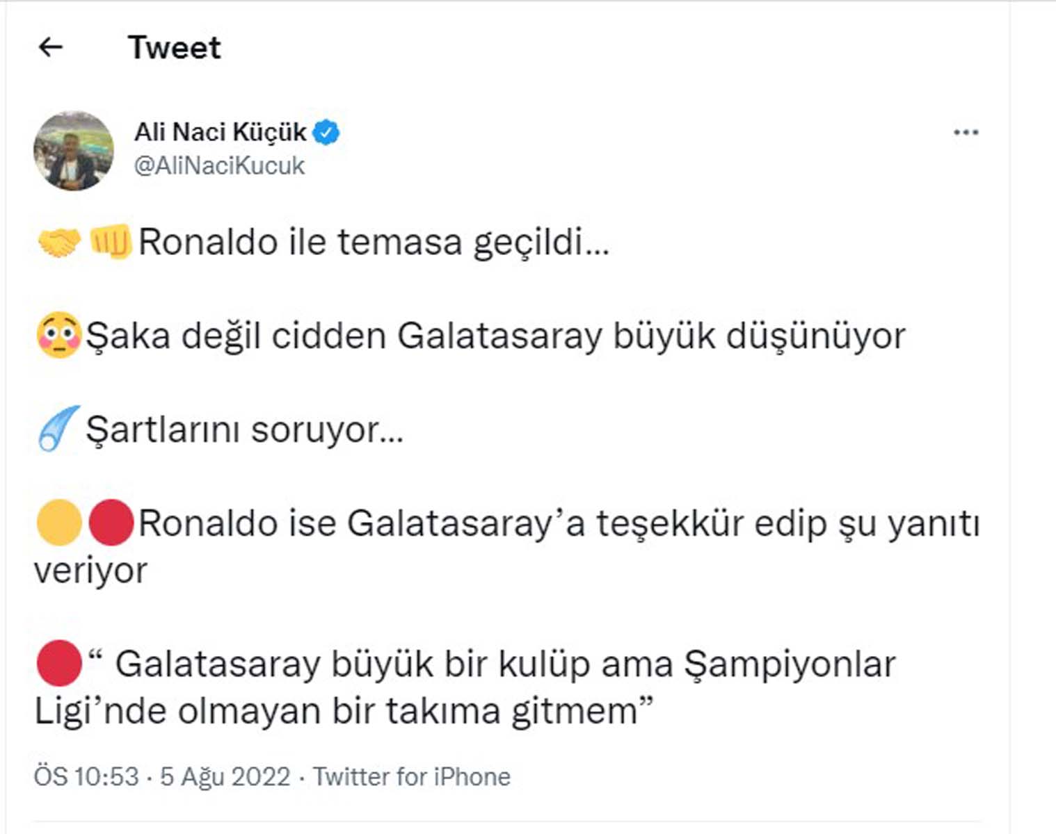 Galatasaray, Cristiano Ronaldo'ya teklif götürmüş! Şampiyonlar Ligi’nde olmayan bir takıma gitmem