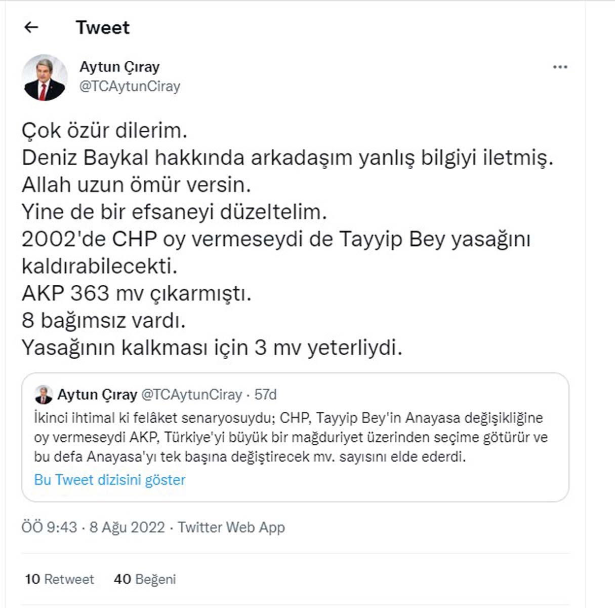 Deniz Baykal öldü mü? İYİ Partili Aytun Çıray'ın paylaşımı sosyal medyayı karıştırdı! Deniz Baykal'a Allah'tan rahmet dilerim