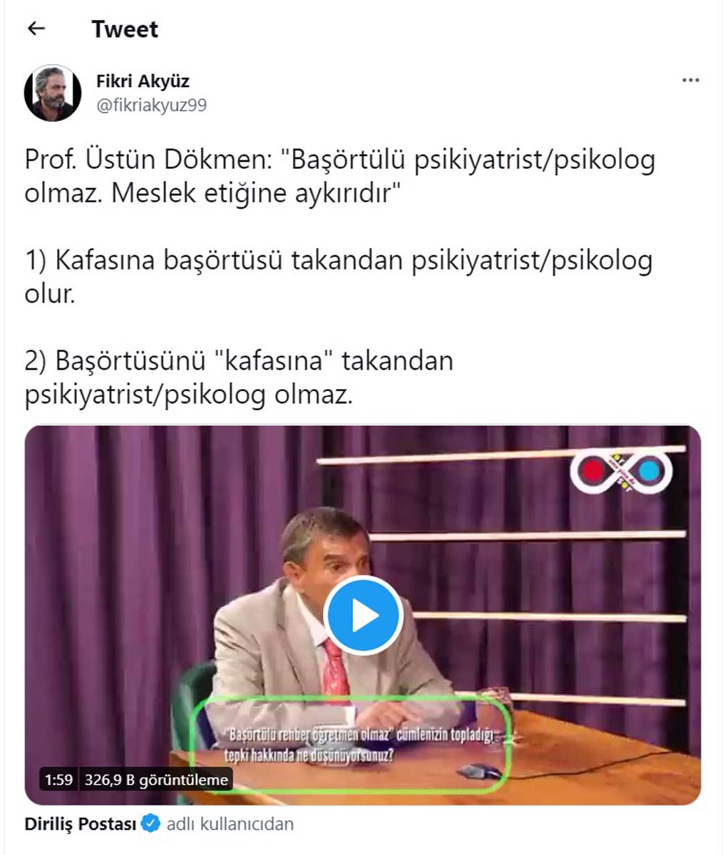 Prof. Dr. Üstün Dökmen, Başörtülü psikolog, psikiyatrist, PDR uzmanı meslek etiğine aykırıdır dedi, ortalık karıştı! Tepkiler çığ gibi büyüdü