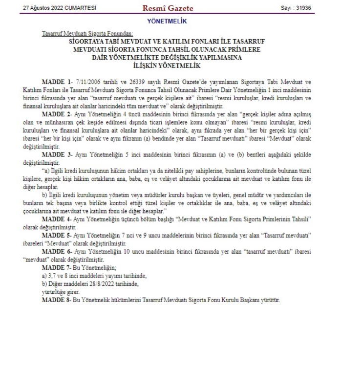 Resmi Gazete'de yayımlandı! Ticari mevduatlar TMSF kapsamına alındı!