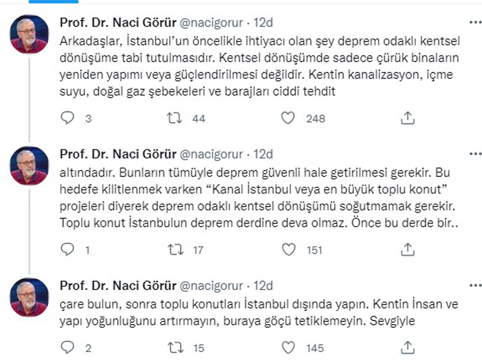 Prof. Dr. Naci Görür'den İstanbul çıkışı: İstanbul’un öncelikle ihtiyacı olan şey deprem odaklı kentsel dönüşüm