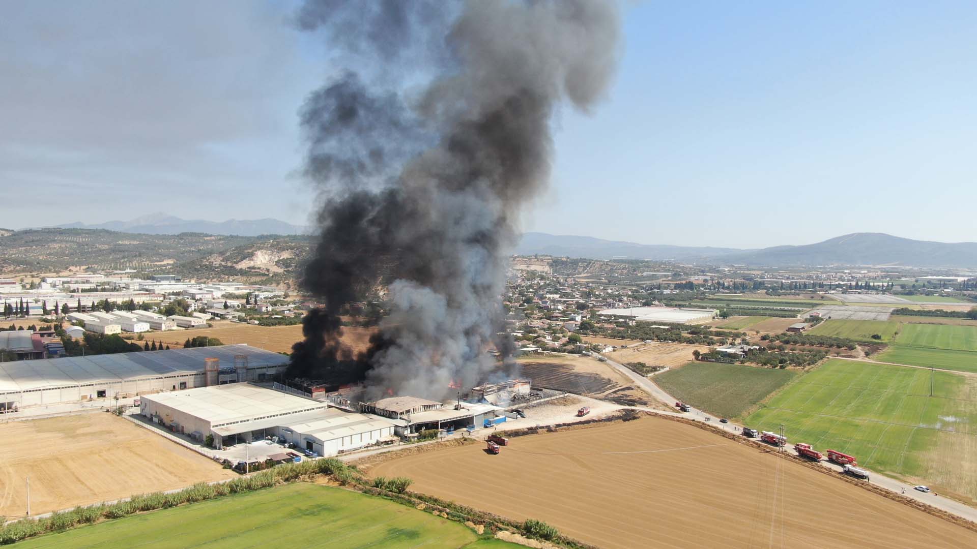 İzmir Torbalı'da korkutan yangın! Kozmetik fabrikası alev alev yanıyor 