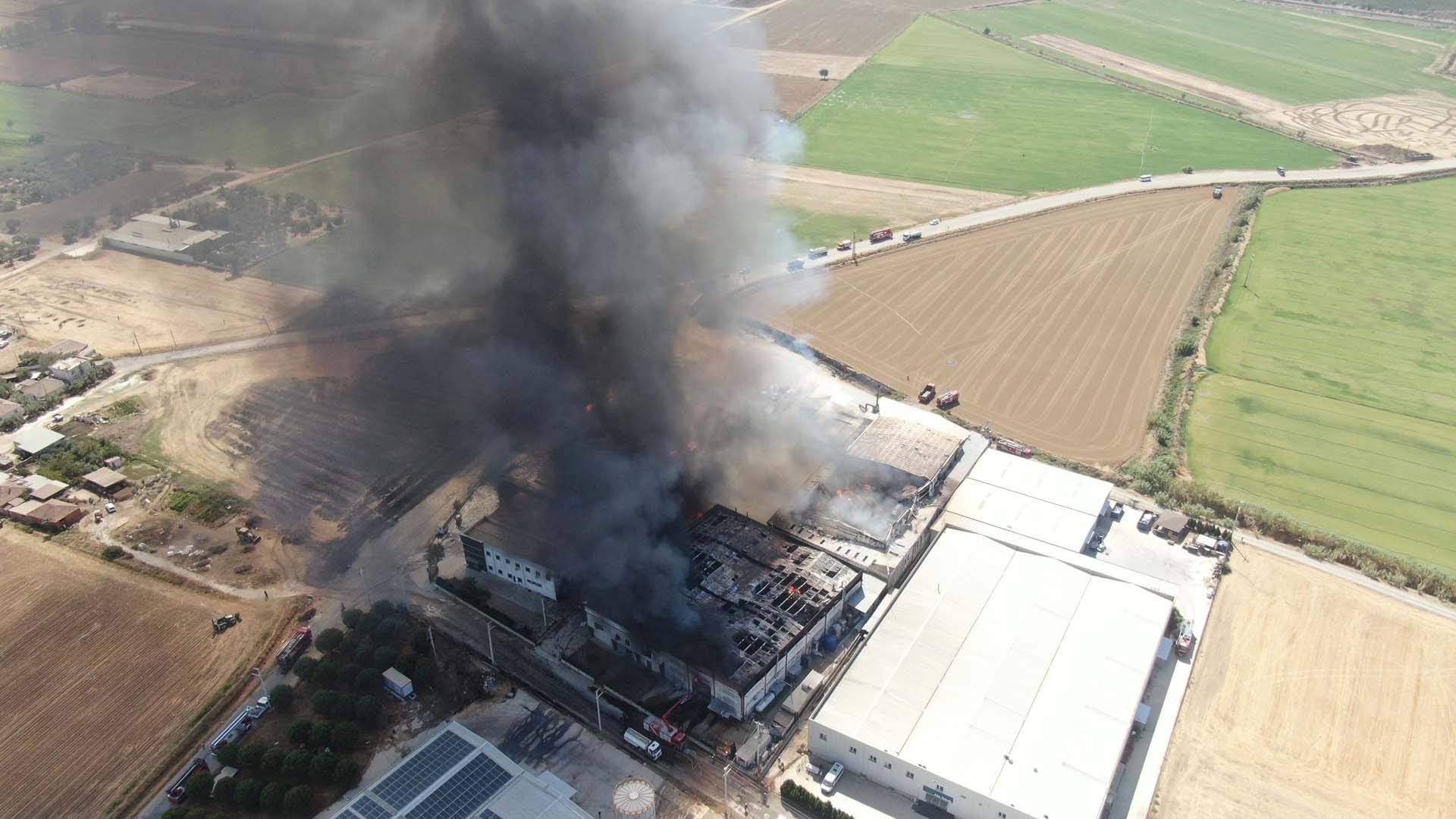 İzmir Torbalı'da korkutan yangın! Kozmetik fabrikası alev alev yanıyor 