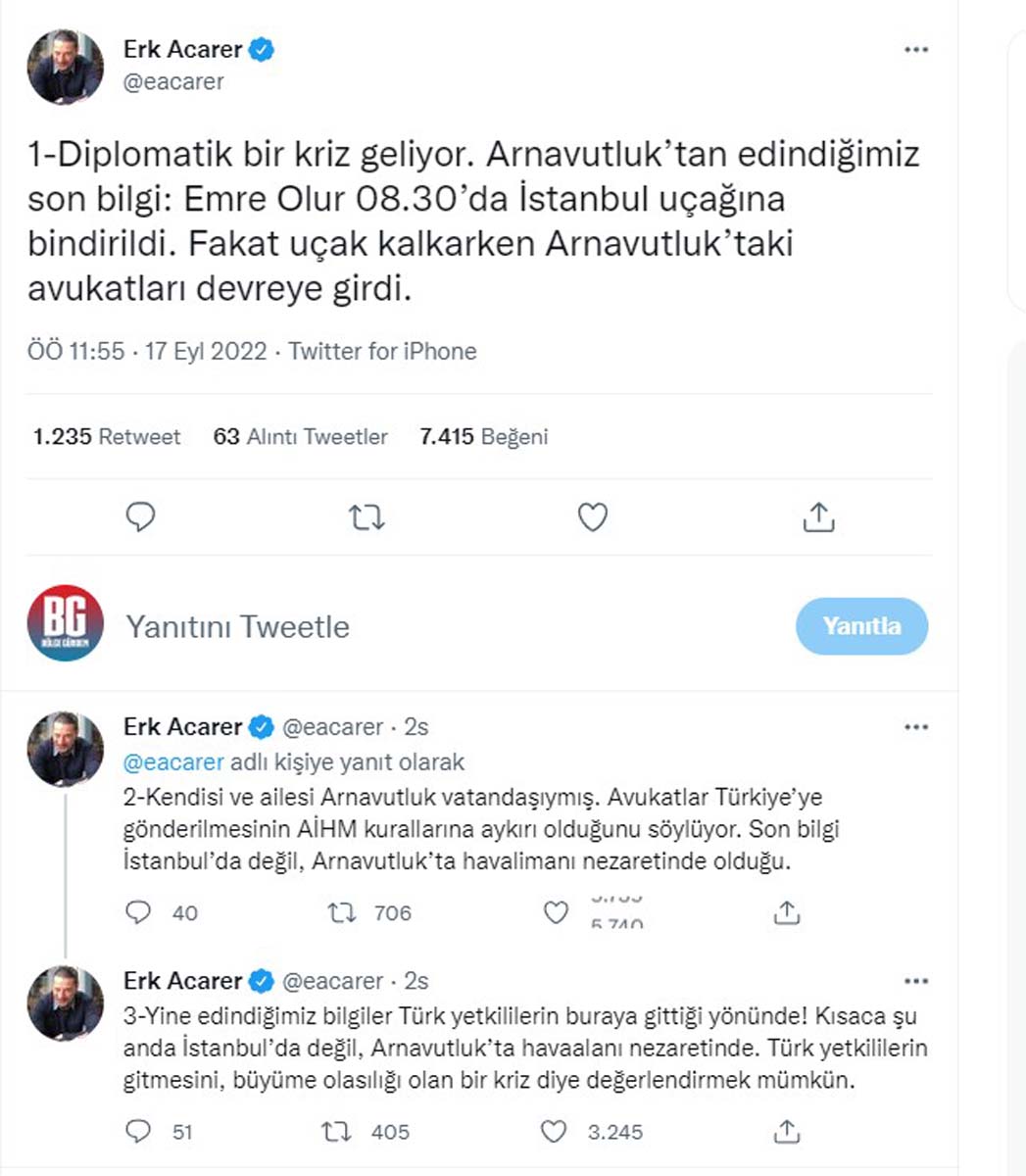 Gazeteci Erk Acarer'den Sedat Peker'in danışmanı Emre Olur hakkında çarpıcı iddia! B.A.E.'den Arnavutluk'a deport edildi, Türk makamları harekete geçti 
