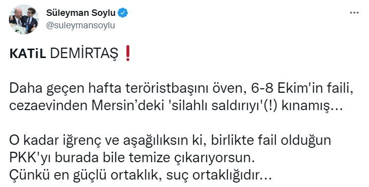 Bakan Soylu, Demirtaş'a sert çıktı: PKK'yı burada bile temize çıkarıyorsun