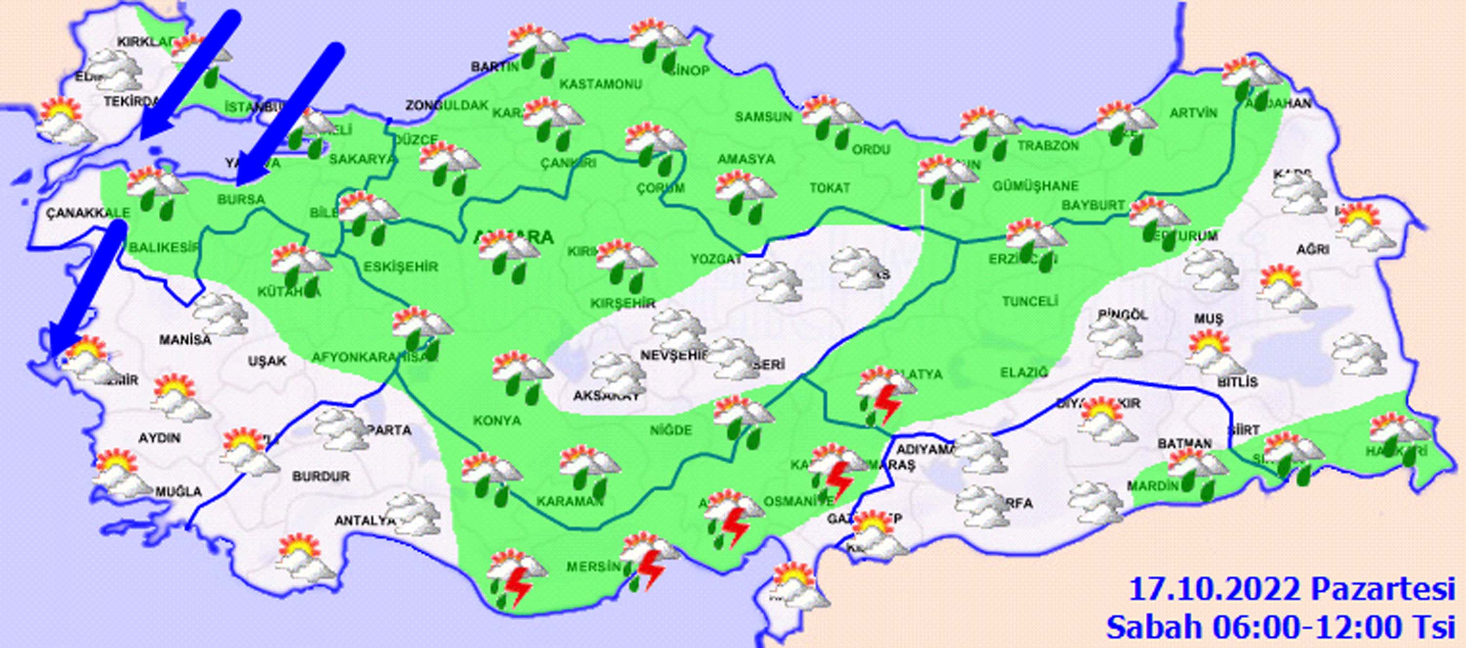 17 Ekim Pazartesi hava durumu: Meteoroloji o illeri tek tek saydı, dikkat! Fırtına ve sağanak yağış geliyor!