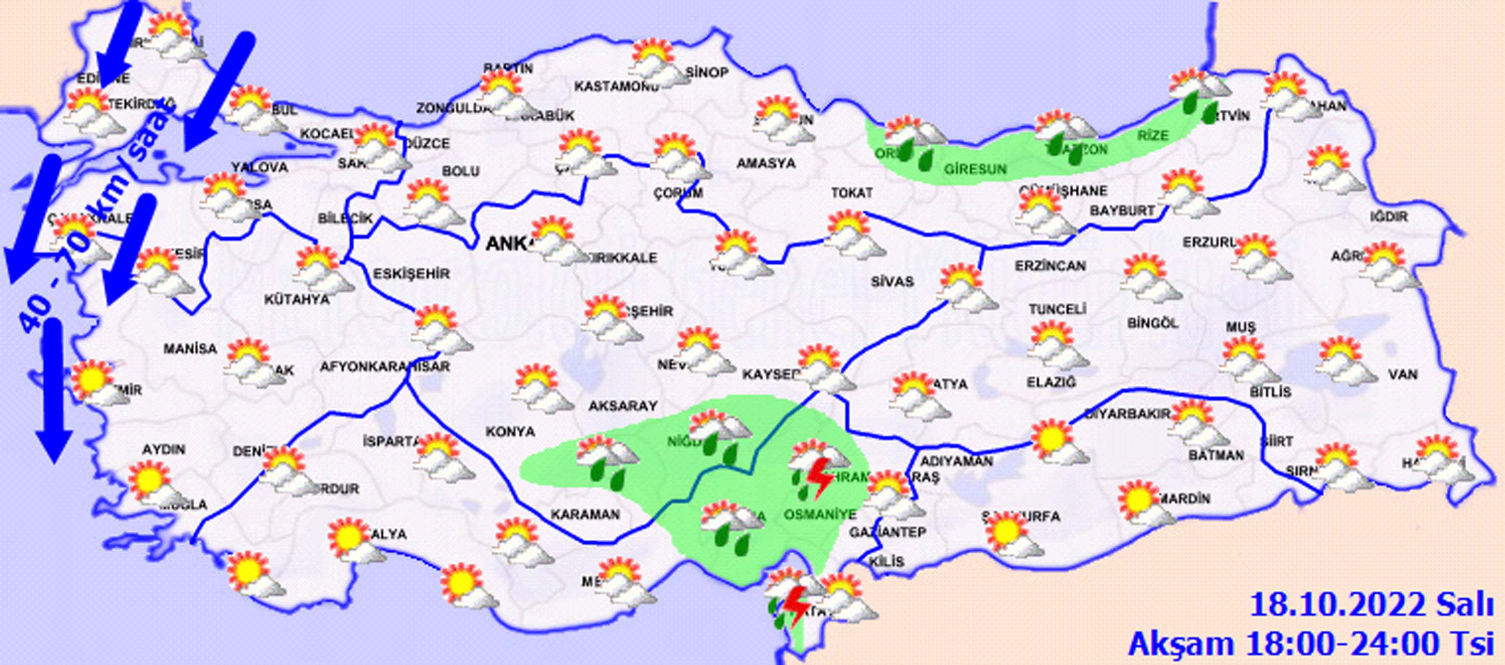 18 Ekim Salı hava durumu: Meteorolojiden tedbirli olun uyarısı! O bölgelerde şiddetli rüzgar ve sağanak yağış görülecek!