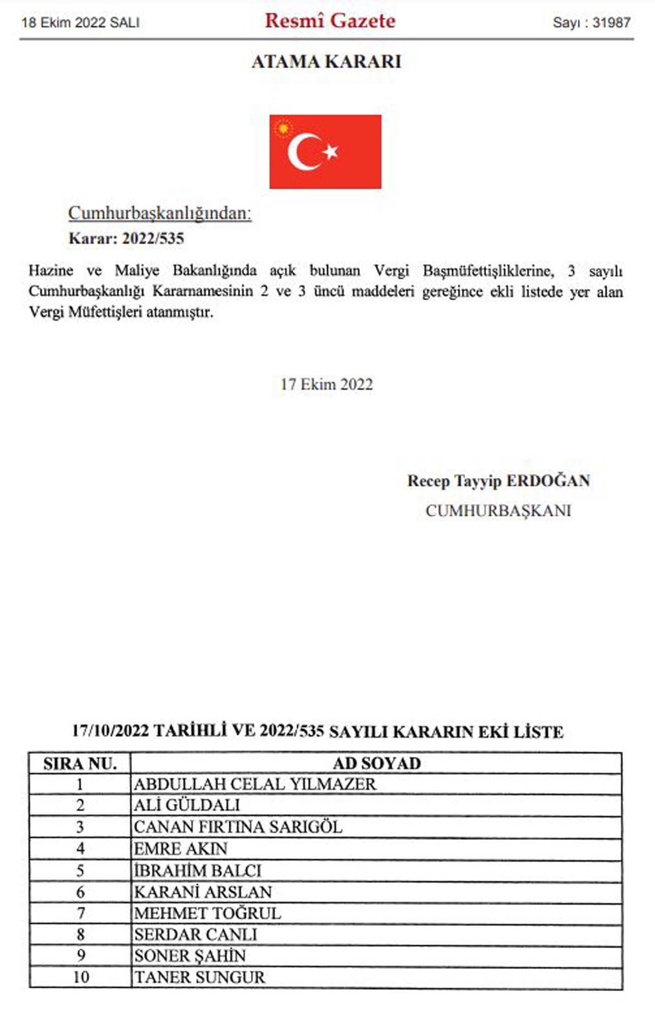 Cumhurbaşkanı Erdoğan'dan Hazine ve Maliye Bakanlığına atamalar! Karar Resmi Gazete'de yayımlandı!