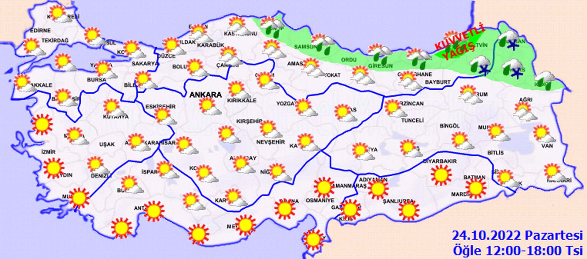 24 Ekim 2022 Pazartesi hava durumu: O illerimizi kısa süreli sağanak yağışlar bekliyor!
