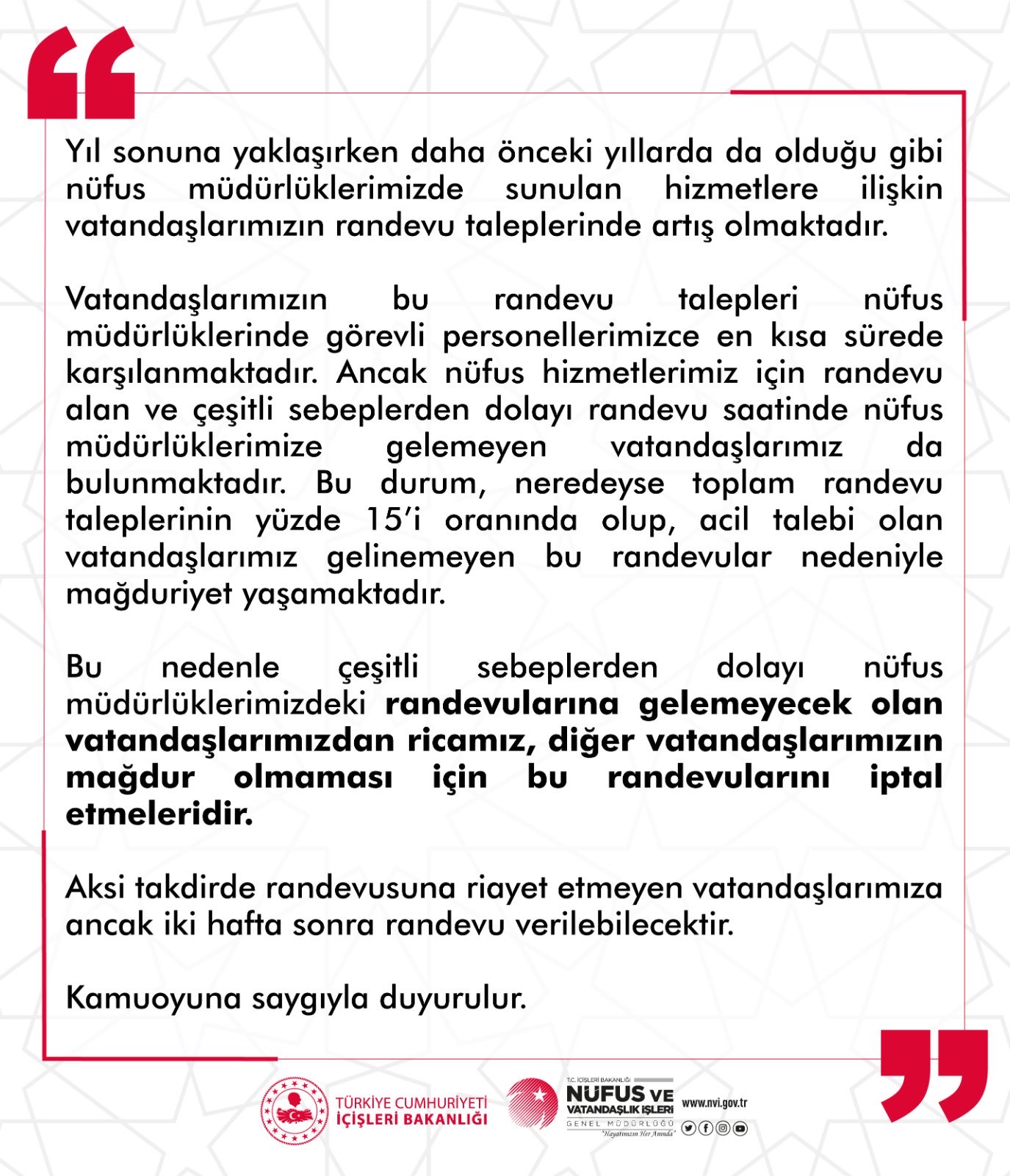 İçişleri Bakanlığından randevu açıklaması! Randevusuna gitmeyenler şimdi yandı!