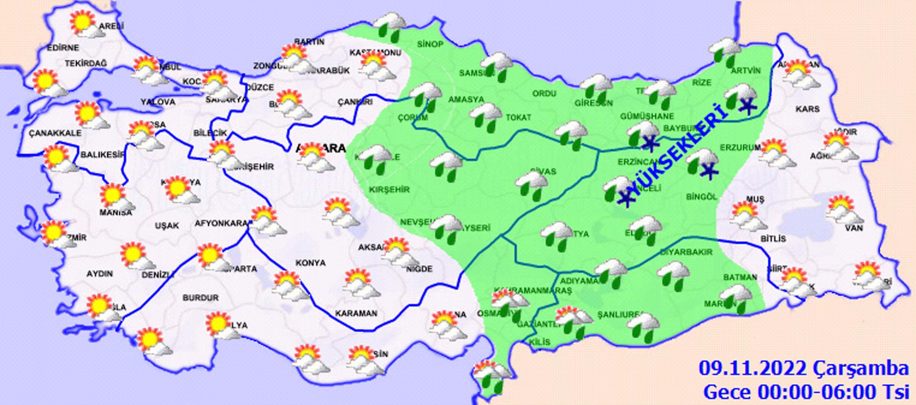 6 Kasım 2022 Salı hava durumu: Hazırlıklı olun kar geliyor! O illerde sağanak yağış ve kar bekleniyor!