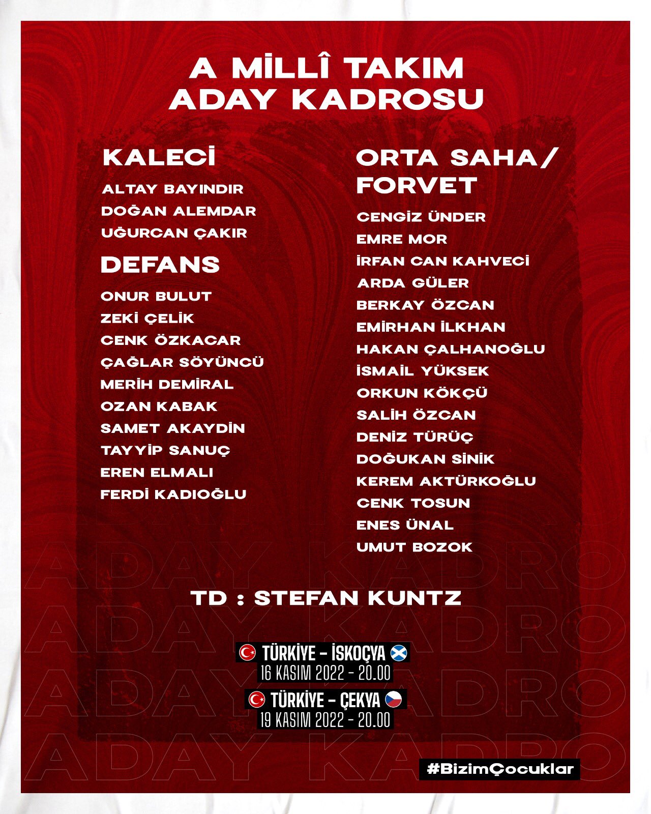 Son dakika | A Milli Takım'ın İskoçya ve Çekya maçlarının aday kadrosu açıklandı! Kadroda sürprizler var