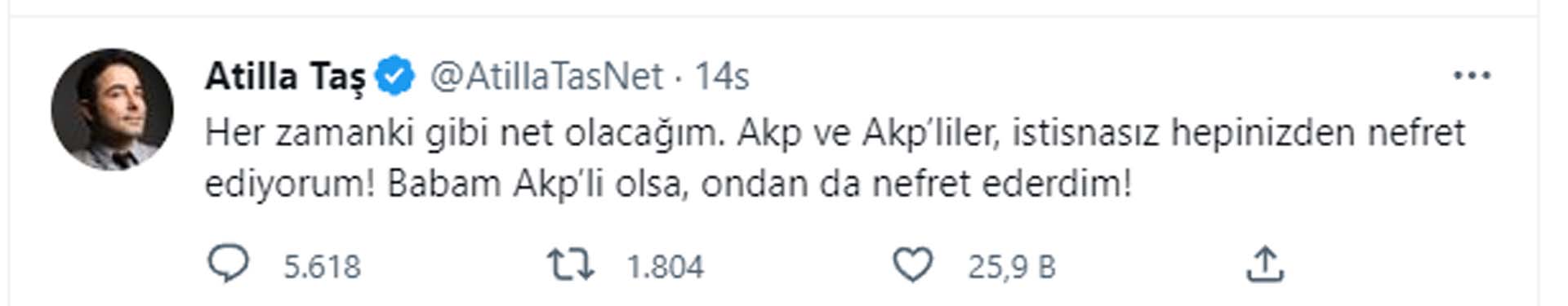Atilla Taş'tan tepki çeken paylaşımlar! AK Parti ve seçmene nefret kustu, sosyal medya ayağa kalktı