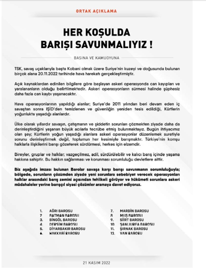 Terör örgütünü savunmaya kalktılar! 12 ilin barosunda tepki çeken basın açıklaması!