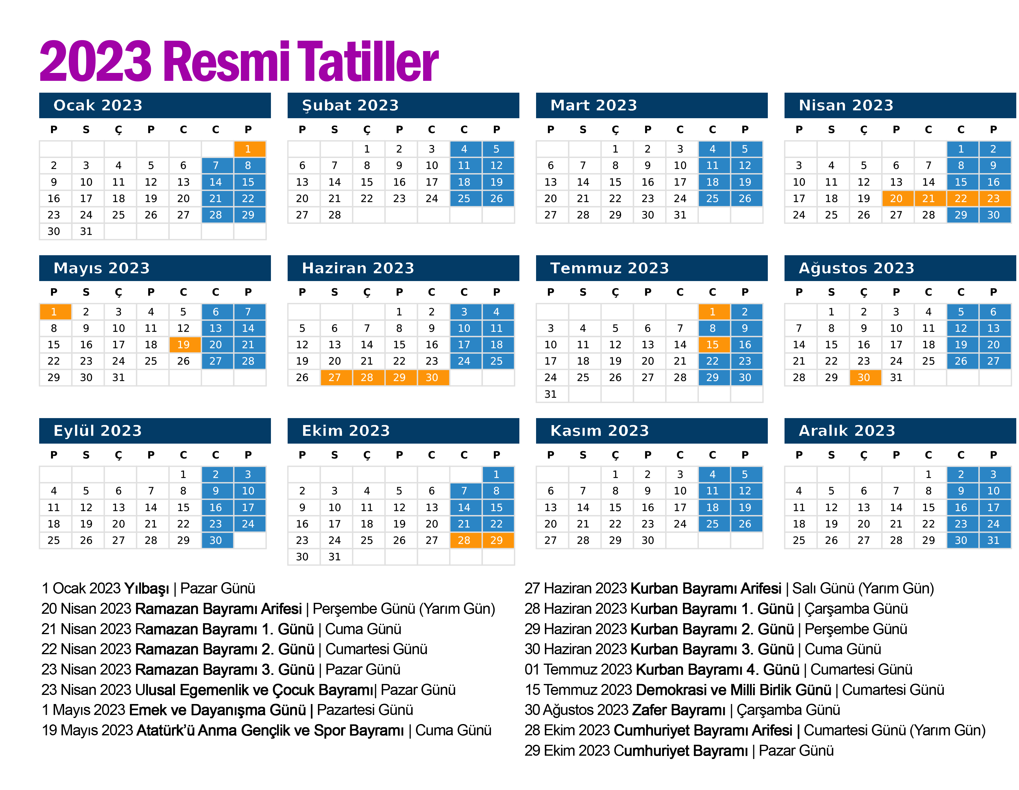 2023 Yılı Özel Günler ve Resmi Tatil günleri ne zaman?