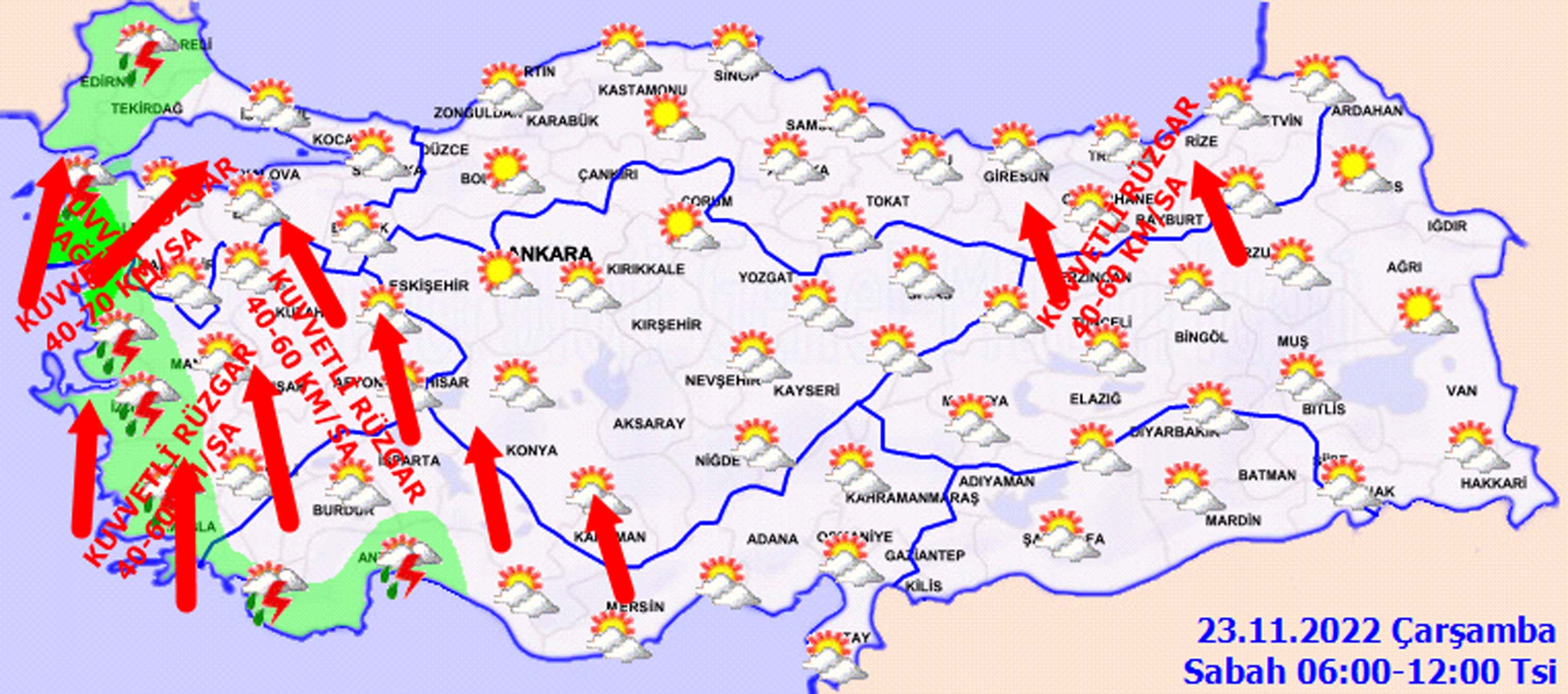 23 Kasım 2022 Çarşamba hava durumu: Meteorolojiden o şehirler için kuvvetli yağış ve rüzgar uyarısı! Tedbirli olun!