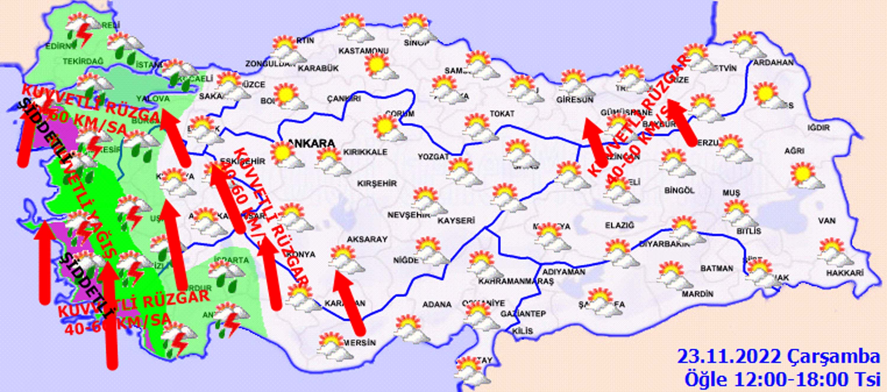 23 Kasım 2022 Çarşamba hava durumu: Meteorolojiden o şehirler için kuvvetli yağış ve rüzgar uyarısı! Tedbirli olun!